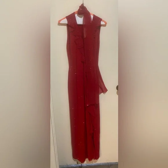 St. John Evening By Marie Gray Santana Long Dress with Paillettes and Scarf - Picture 7 of 15